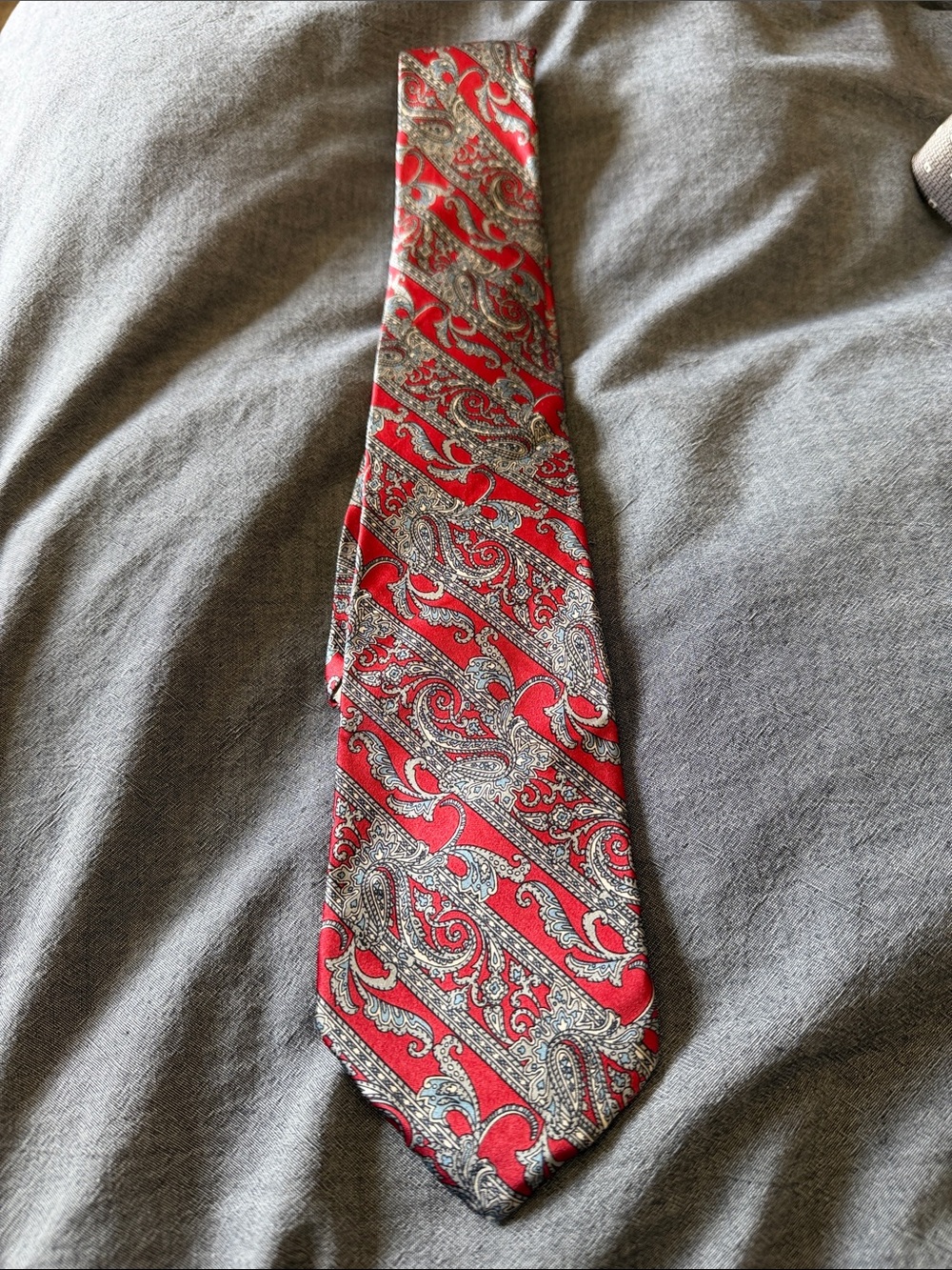 Dior Red and Silver Paisley Silk Tie